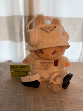 B4,Prada Logo White 4 Piece Outfit for Labubu doll(Doll Not Include)